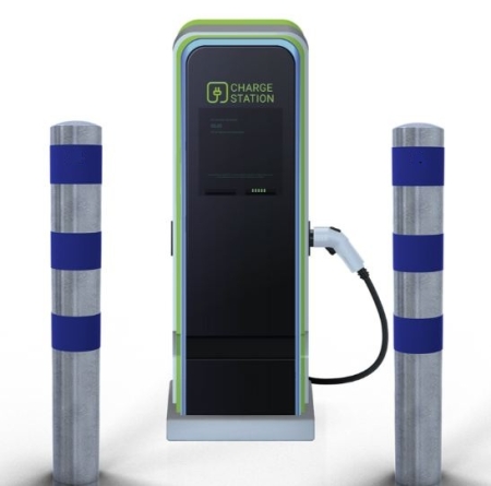 Absperrpfosten P 15520 als E-Ladesäulenschutz Absperrpfosten P 15520 als E-Ladesäulenschutz