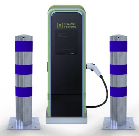 Absperrpfosten P 15560 als E-Ladesäulenschutz Absperrpfosten P 15560 als E-Ladesäulenschutz